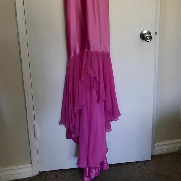 Long floor-length Evening Gown. Satin & Chiffon. - Picture 6 of 9